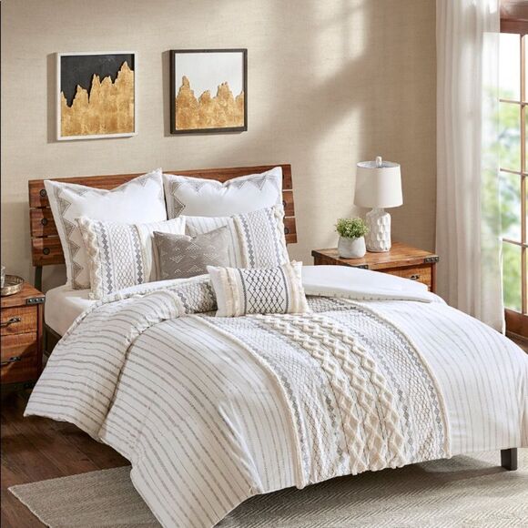 INK+IVY Imani 100% Cotton Comforter Matching Shams, Full/Queen, Ivory 3 Piece - Picture 2 of 3